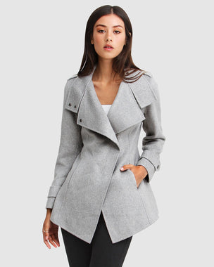 Wool Blend Peacoat - Grey Marle, Coats