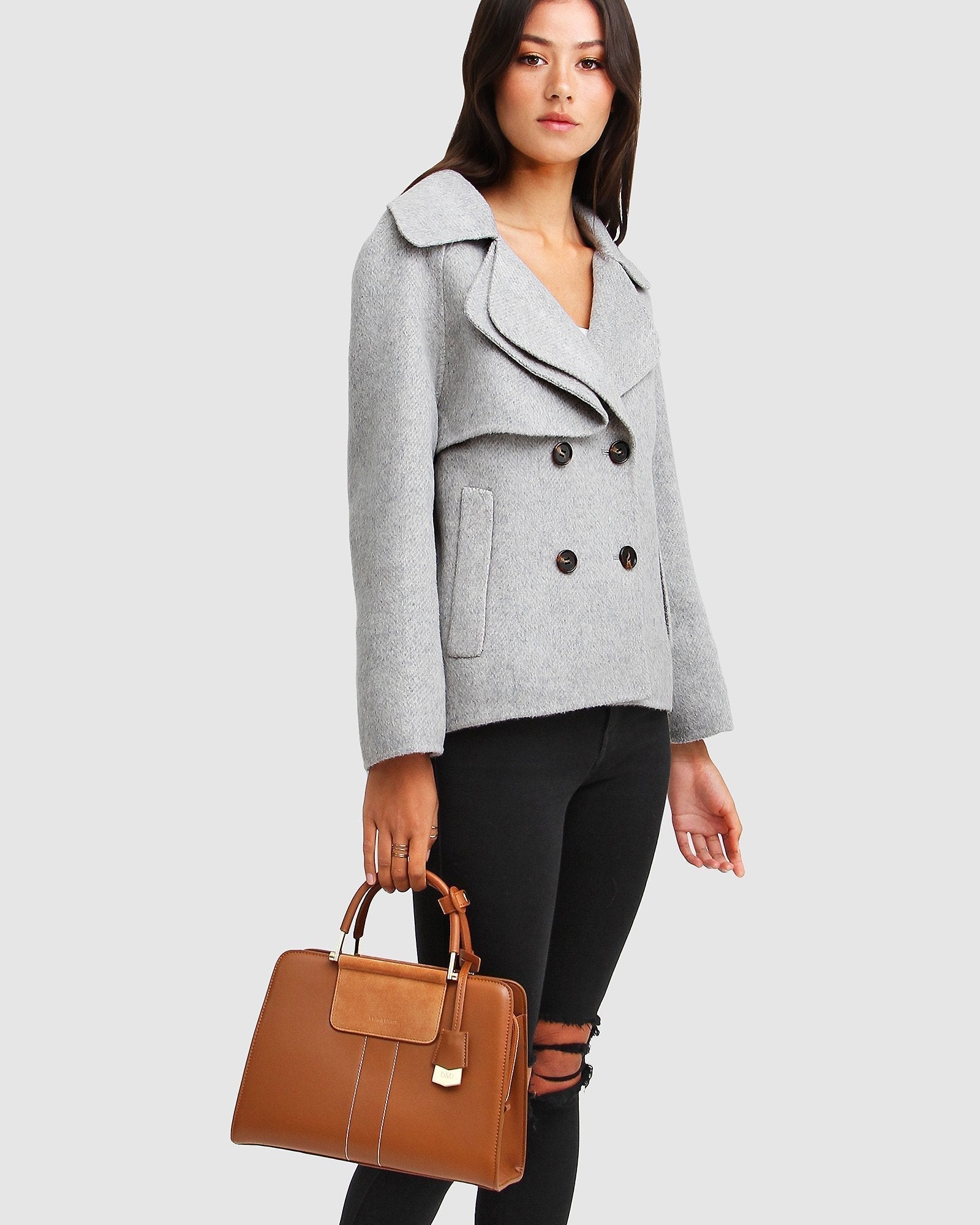 Gray wool pea hot sale coat womens