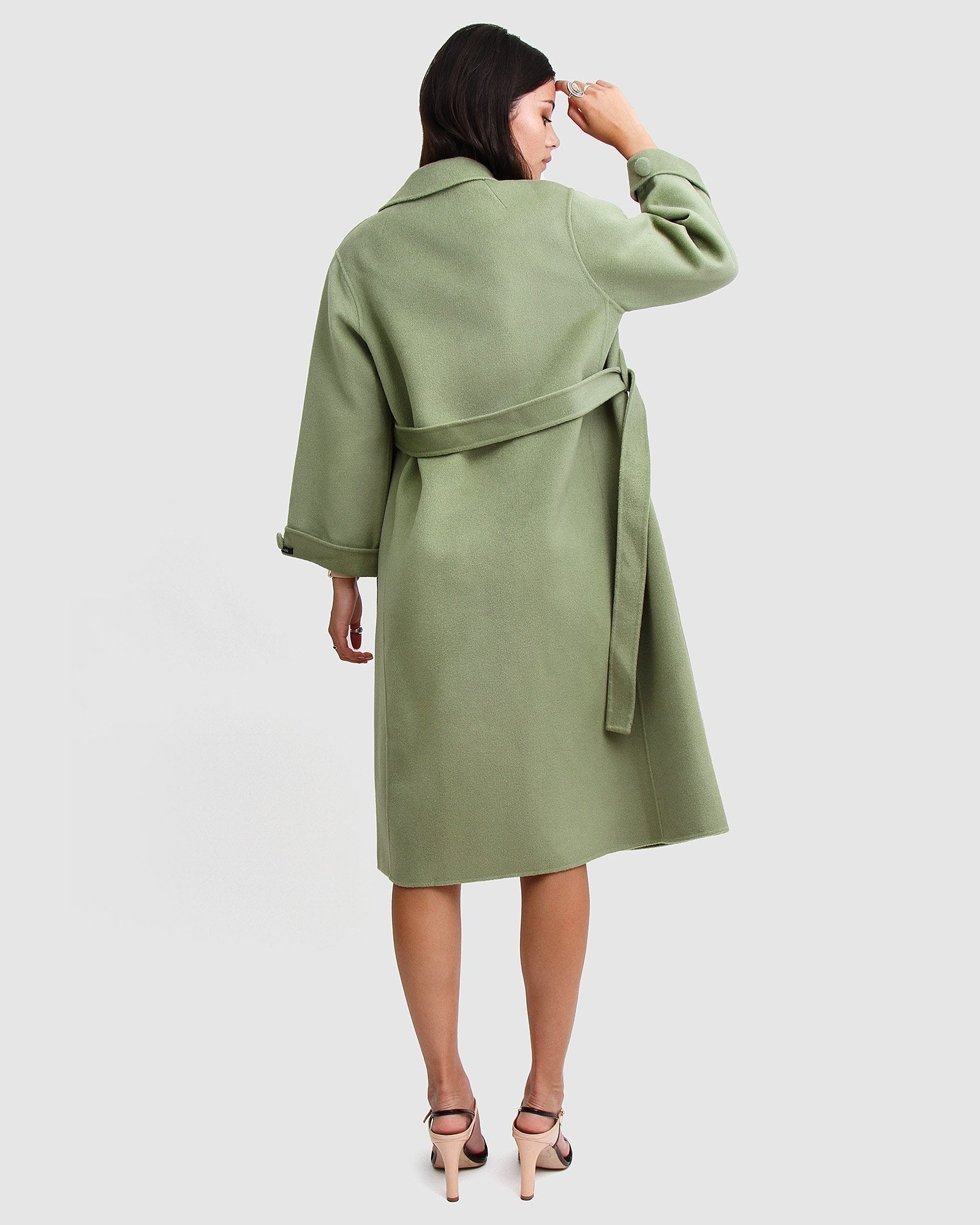 Green belted clearance wool coat