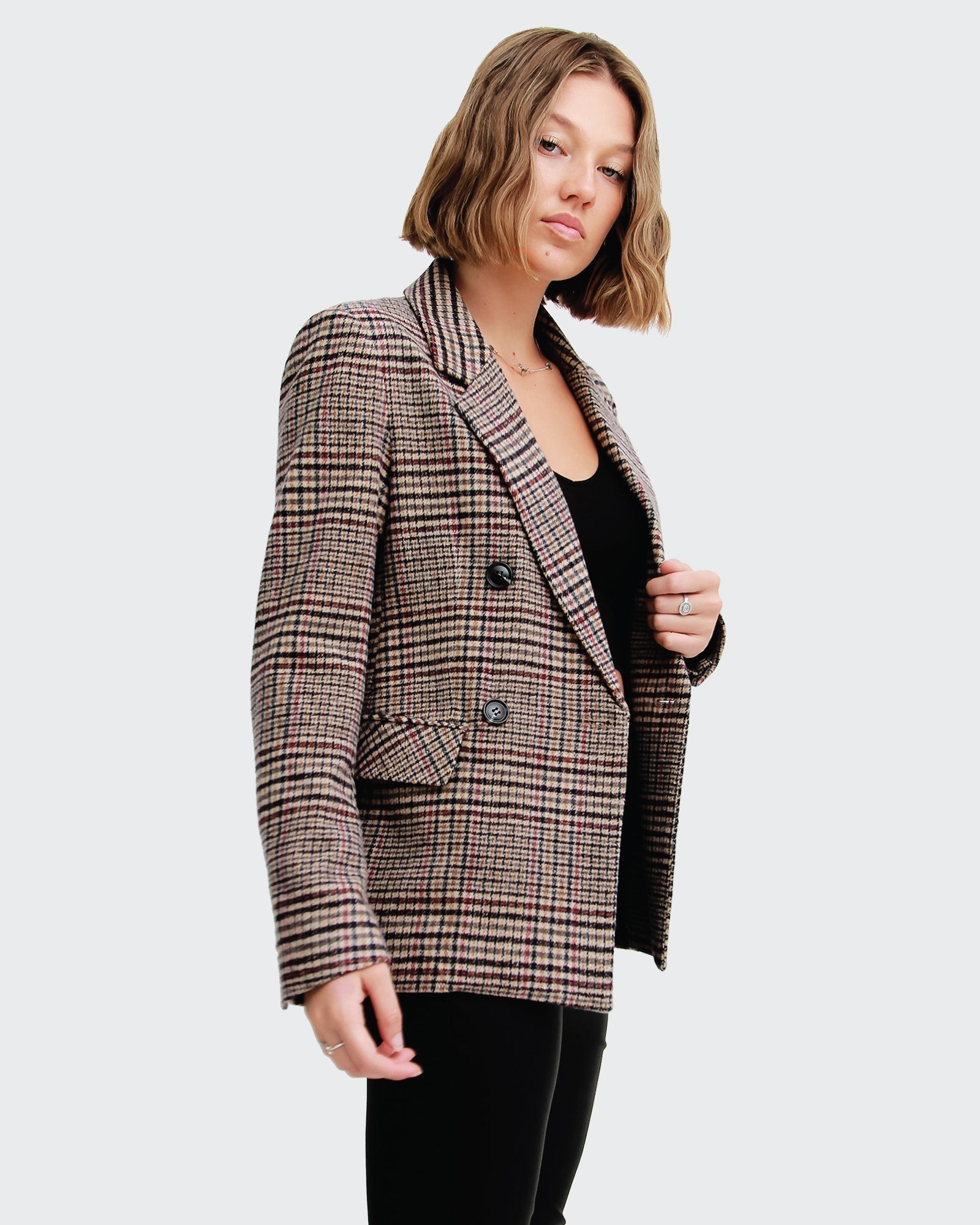 Wool blend hot sale plaid blazer