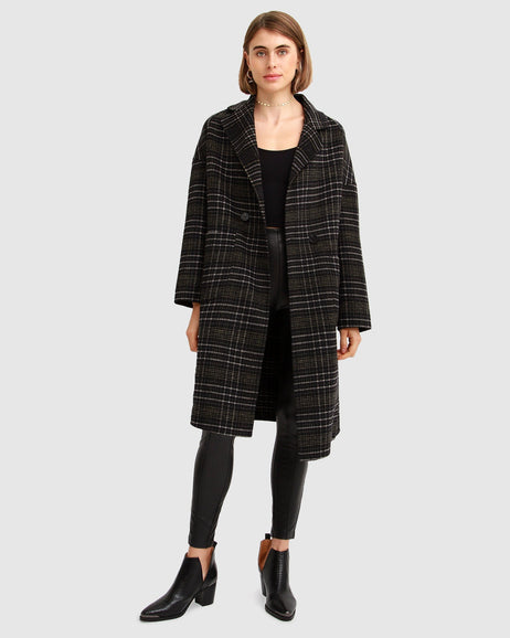 Oversized Longline Plaid Wool-Blend Coat