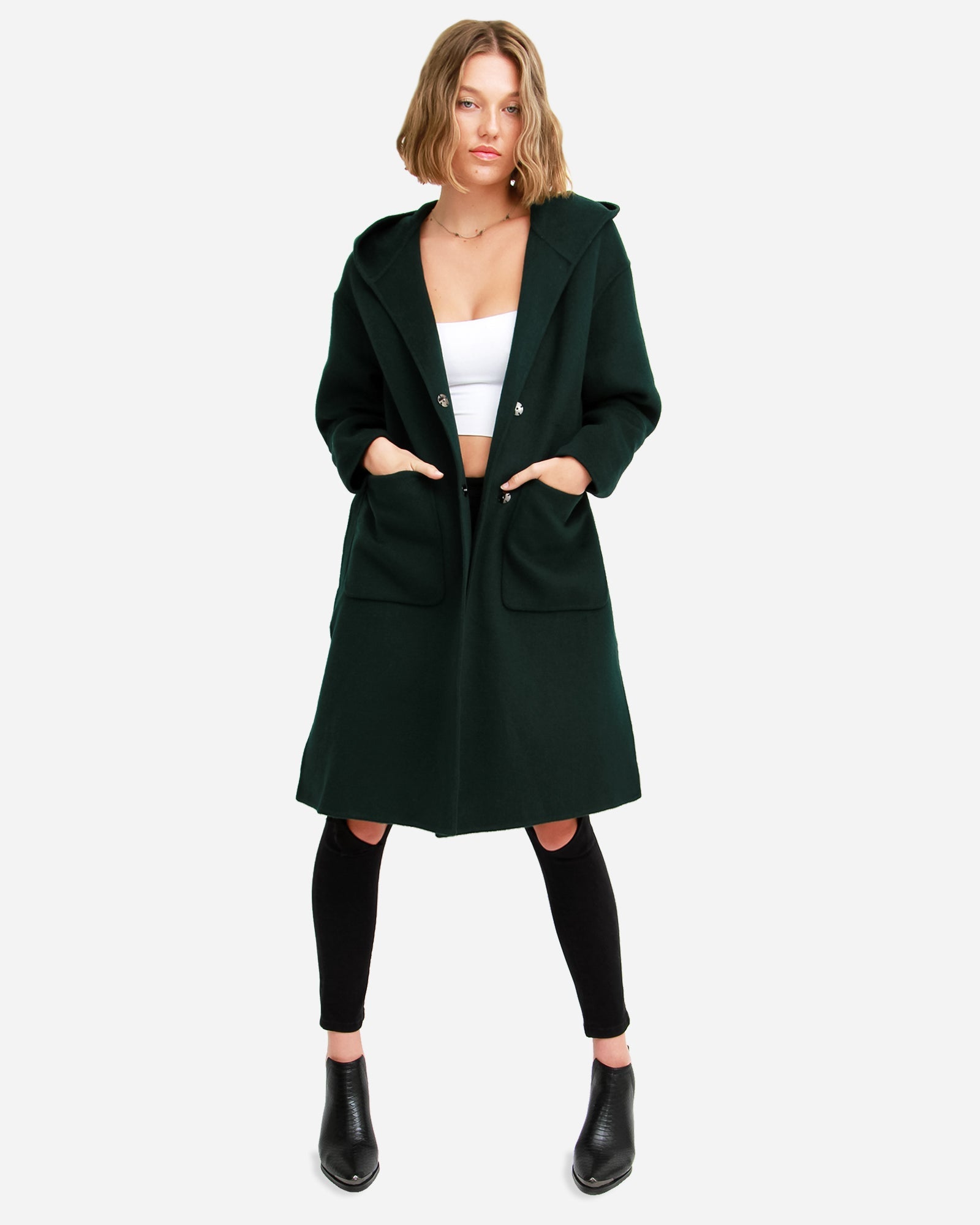 Dark green wool coat best sale