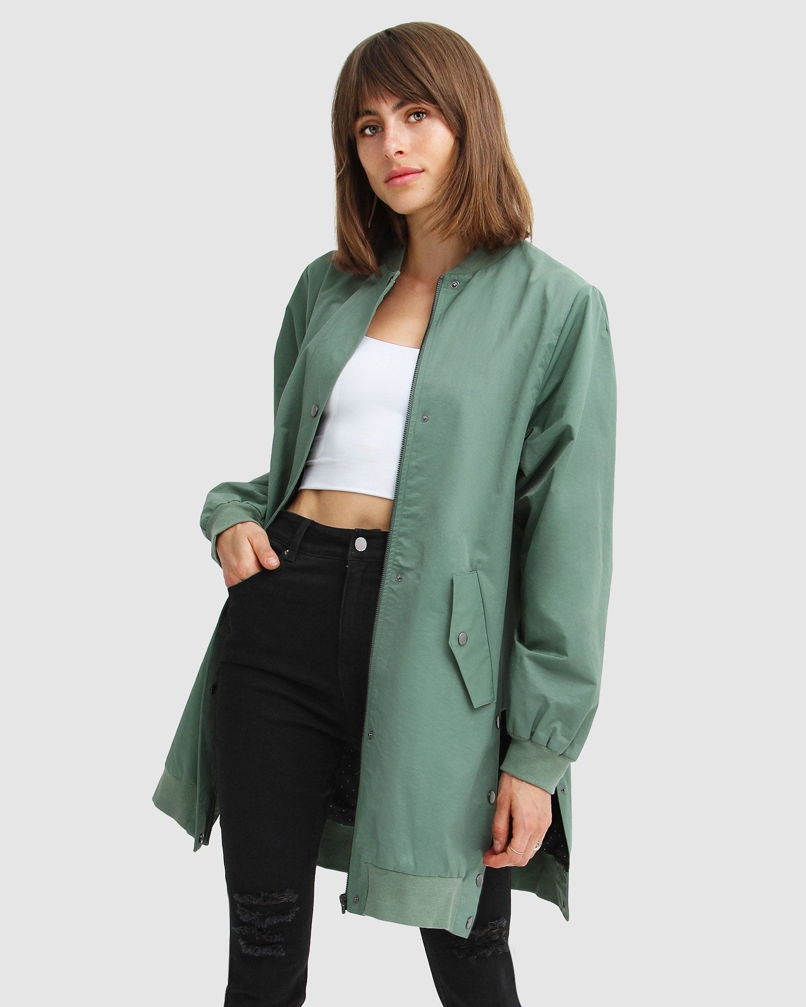 Long cheap bomber coat