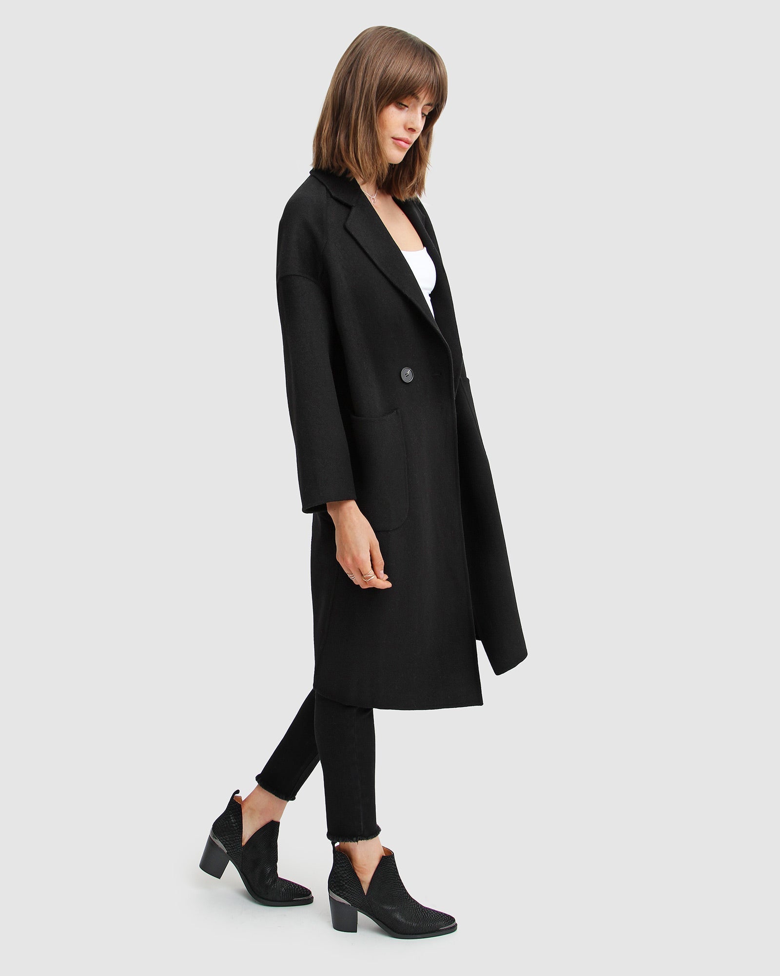 Long black wool blend on sale coat