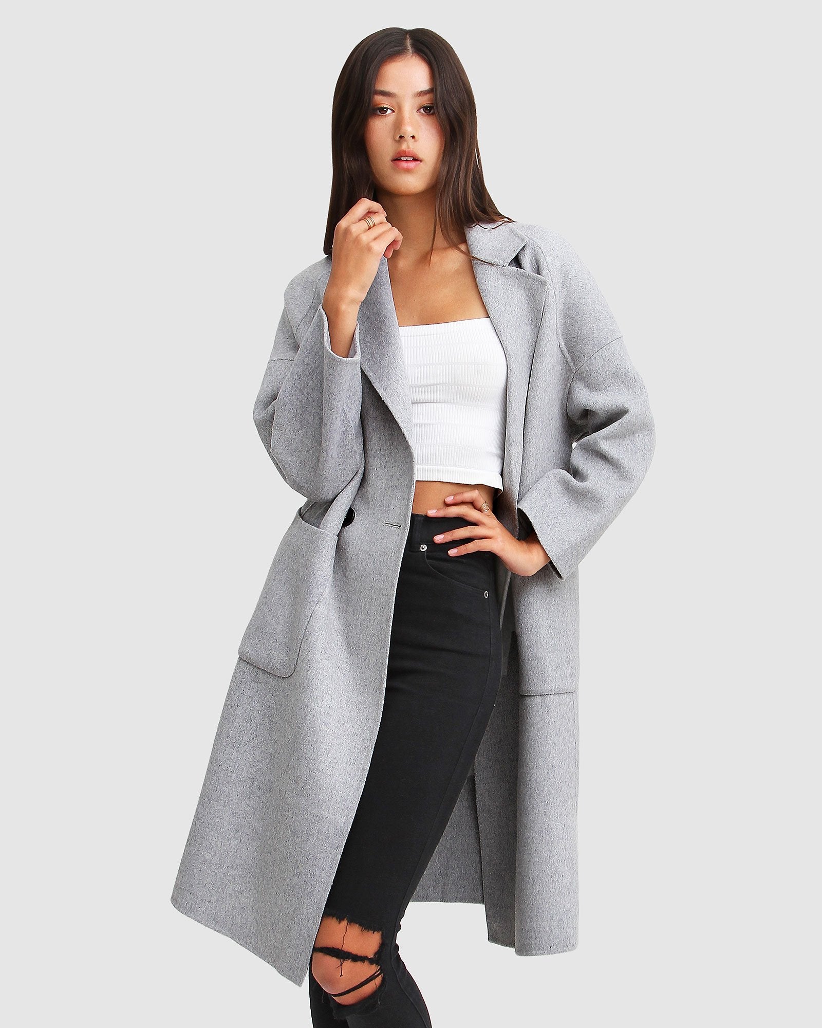 Double-Breasted Wool Blend Coat Grey