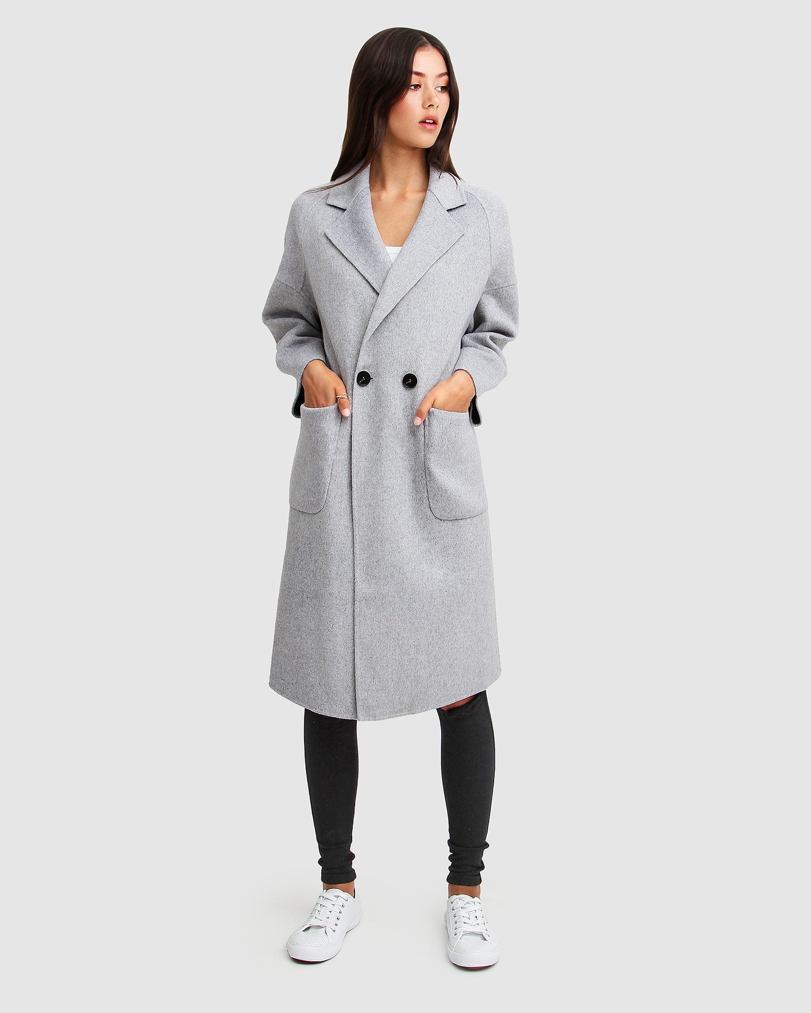 Grey double breasted on sale coat