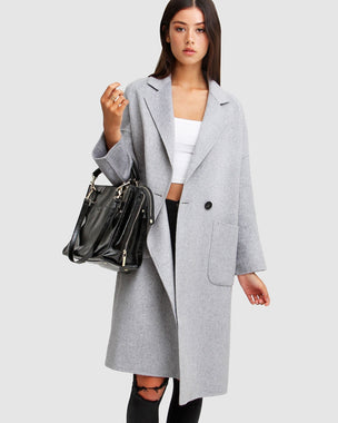 Grey Brushed Wool Oversized Drop Shoulder Coat