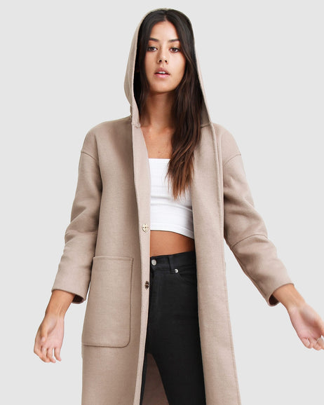 Free Myself Open Front Wool-Blend Coat in Sand