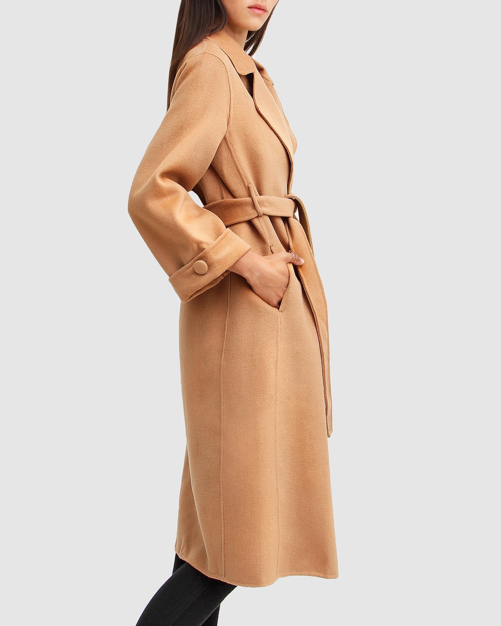 Camel wrap hot sale coat womens